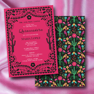 Convites Festa Floral Mexicana Rosa Preta Quinceañera