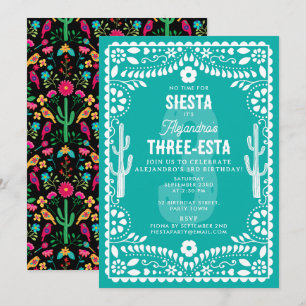 Convites Festa Floral Mexicana Teal Três-Esta 3º Aniversári