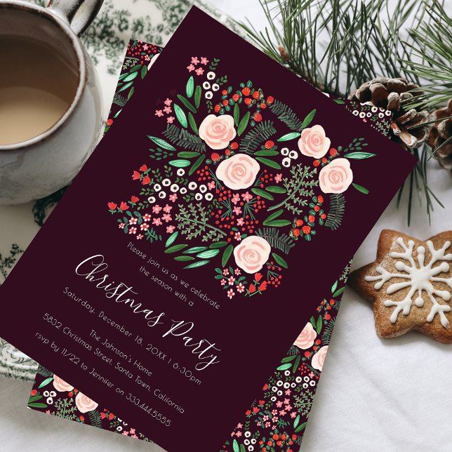 Convites Festa Floral Moderna de Natal (Modern Floral Festive Christmas Party Invitation)