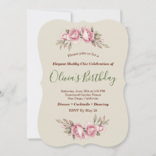 Convites Festa Floral Romântica de Rosas Vintage Shabby Chi