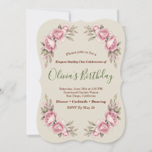 Convites Festa Floral Romântica de Rosas Vintage Shabby Chi