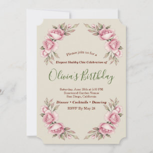 Convites Festa Floral Romântica Vintage Shabby Chic de Rosa