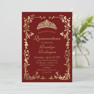 Convites Festa Floral Royal Red Gold Foto Quinceanera