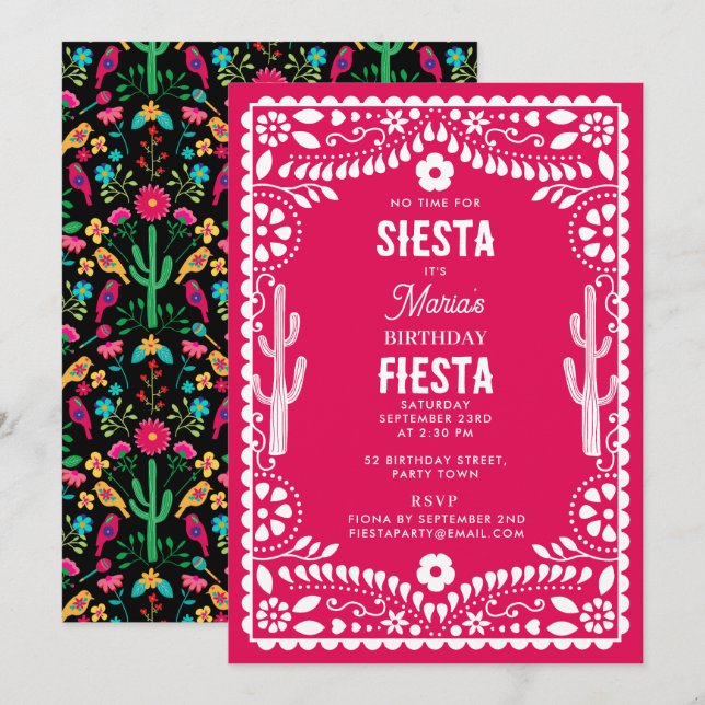 Convites Festa Floral Tradicional Mexicana Rosa de Aniversá (Frente/Verso)