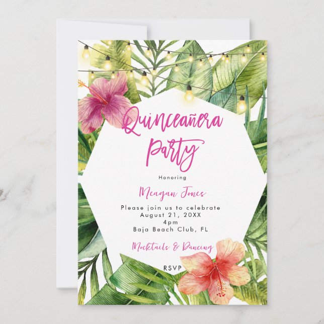 Convites festa floral tropical boho quinceanera (Frente)