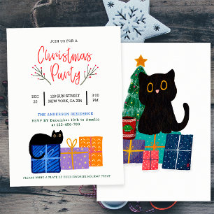 Convites Festa Fofa Arte de Café com Gato Preto Natal