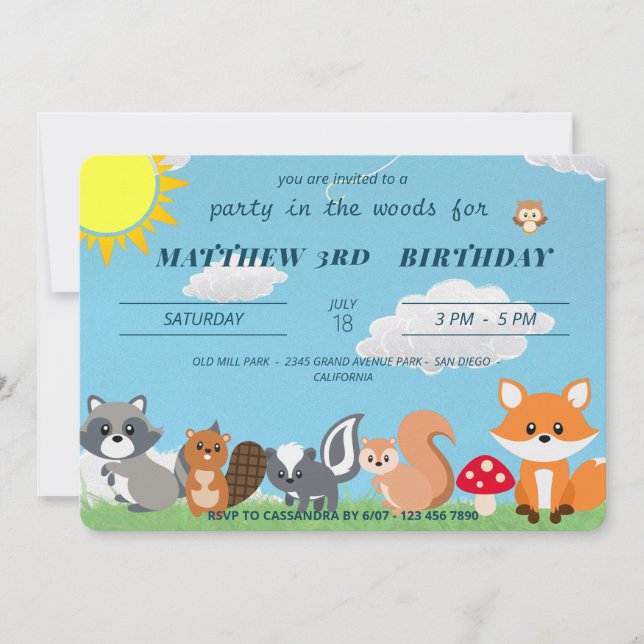 Convites Festa Fofa no Tema Animais da Floresta para Crianç (Frente)