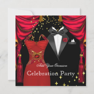 Convites Festa Formal Smoking Elegante Vestido Vermelho Eve