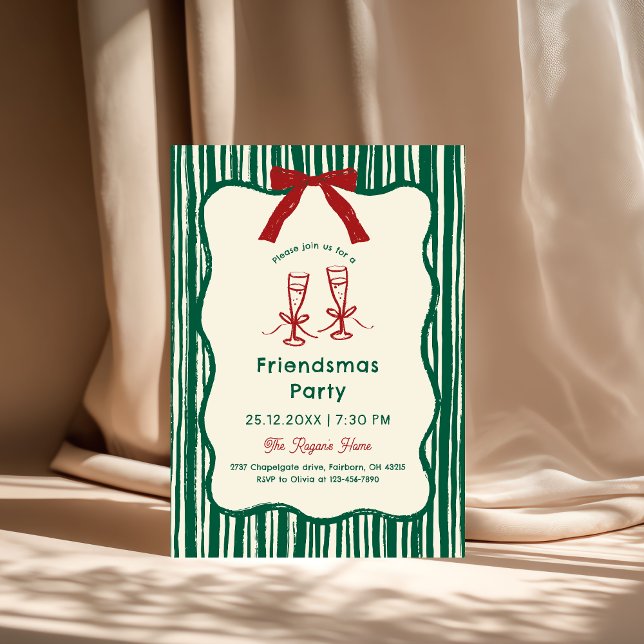 Convites Festa Friendsmas Caprichosa Desenhada à Mão Verde (Criador carregado)