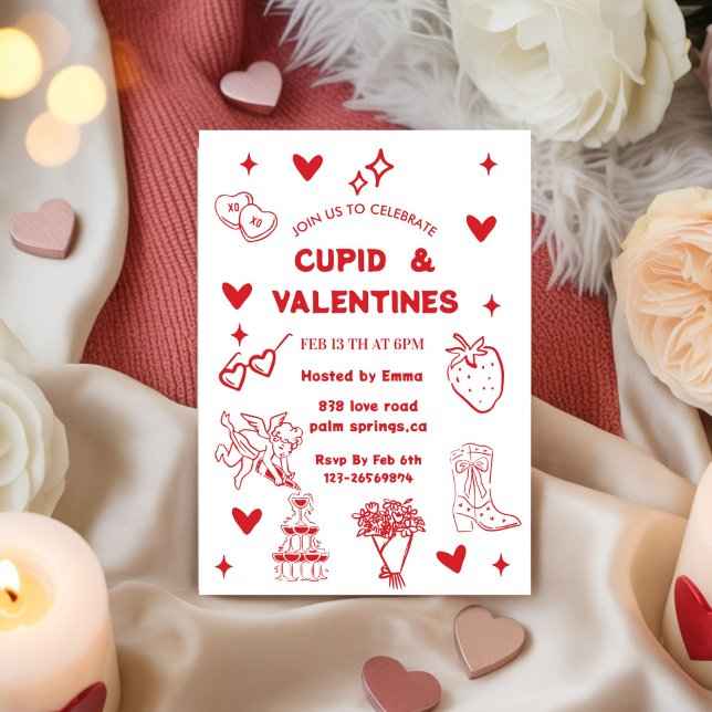 Convites Festa Galentines Cupido & Galentines Caprichosa (Criador carregado)