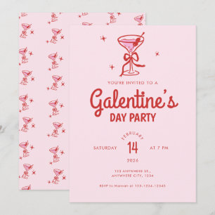 Convites Festa Galentine's Day Coquetel com Laço Vermelho F