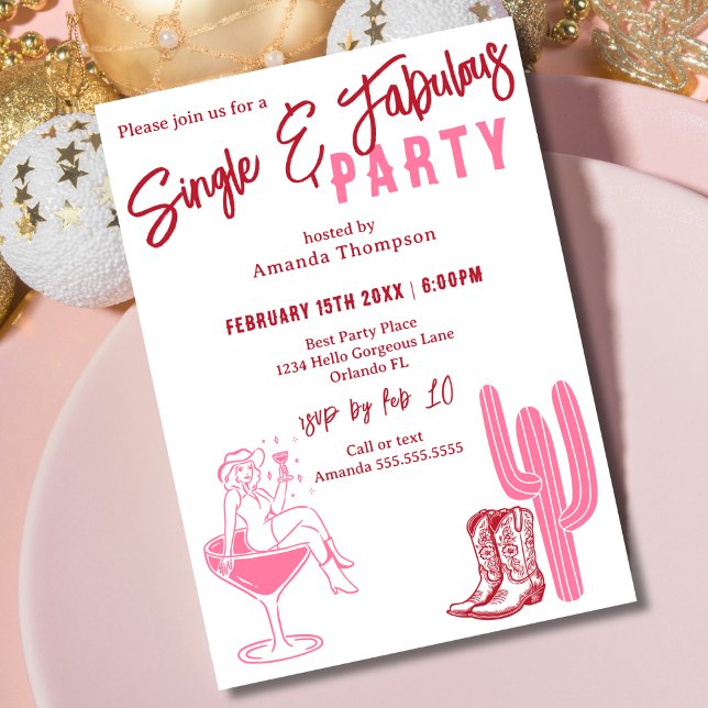 Convites Festa Galentine's Day Ocidental Solteira e Fabulos (Criador carregado)