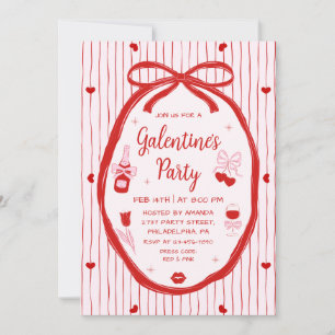 Convites Festa Galentine's Desenhada à Mão Coquette Rosa Ve