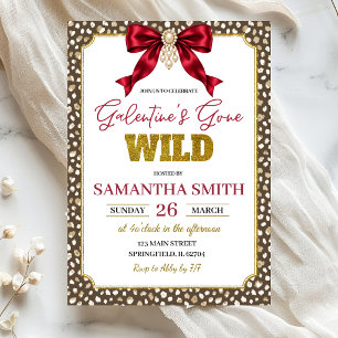 Convites Festa Galentine's Gone Wild com Laço Vermelho e Im