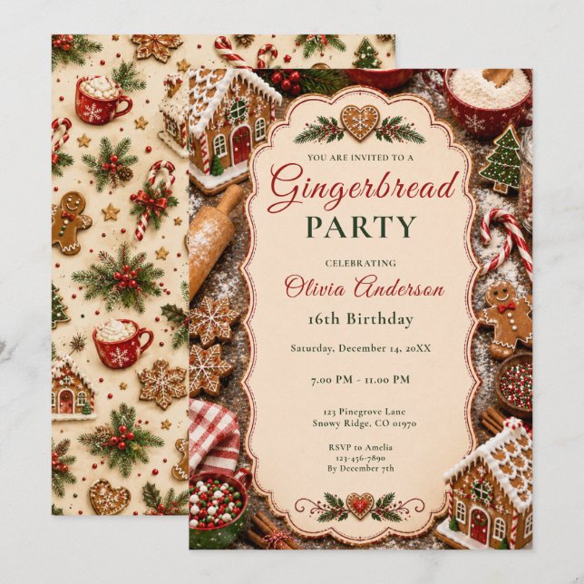 Convites Festa Gingerbread Dezesseis (Frente/Verso)