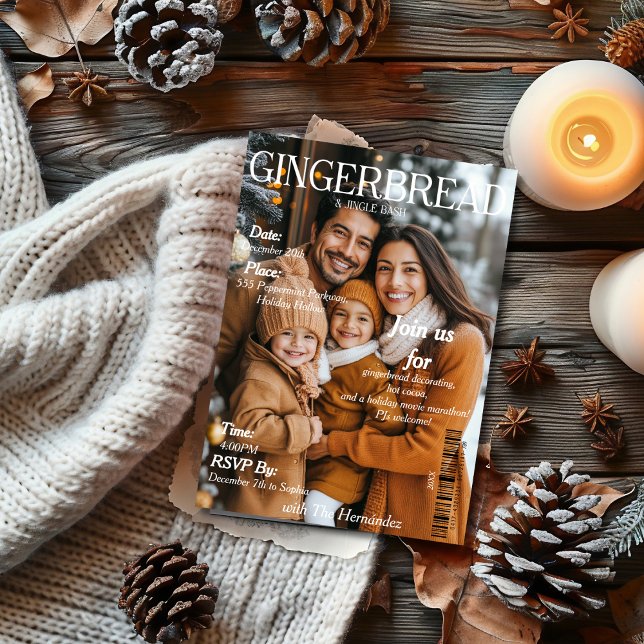 Convites Festa Gingerbread & Jingle Bash  Capa da Revista (Gingerbread & Jingle Bash Party Magazine cover Invitation)