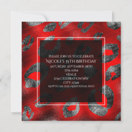 Convites Festa Glamour com Estampa de Leopardo Vermelha e P