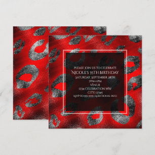 Convites Festa Glamour com Estampa de Leopardo Vermelha e P