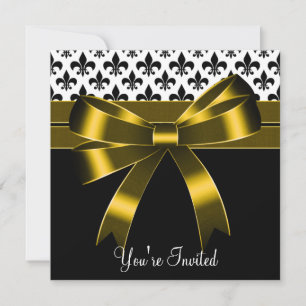 Convites Festa Gold & Black Fleur De Lis