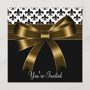 Convites Festa Gold & Black Fleur De Lis