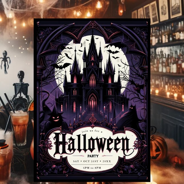 Convites Festa Gothic Castle Halloween (Gothic Halloween Party Invitation)
