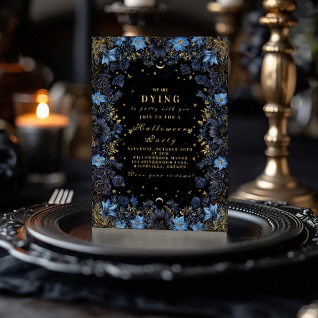 Convites Festa Gótica Celestial Dourada e Sapphire (Criador carregado)