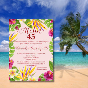 Convites Festa Havaiana Espanhola Rosa Aloha de 45 Anos de 