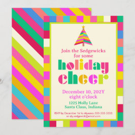 Convites Festa Holiday Cheer Bright Modern Rainbow Strips