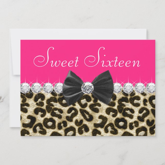 Convites Festa Hot Pink Leopard Sweet Sixteen (Frente)