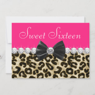 Convites Festa Hot Pink Leopard Sweet Sixteen
