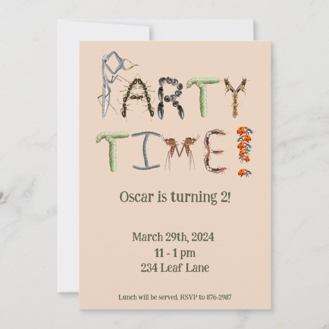 Convites Festa Infantil com Tema de Inseto e Percevejo Cria (Frente)