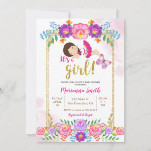 Convites Festa Infantil da Borboleta Floral Mexicana 