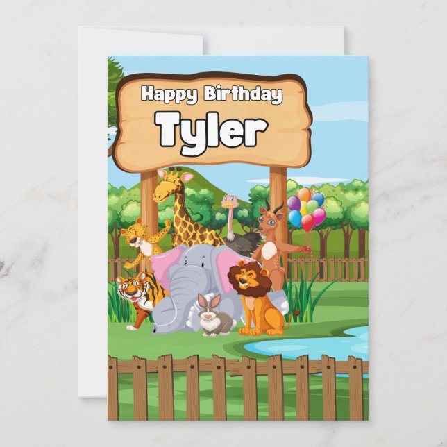 Convites Festa Infantil de Animais de Zoológico Fofa e Incr (Frente)