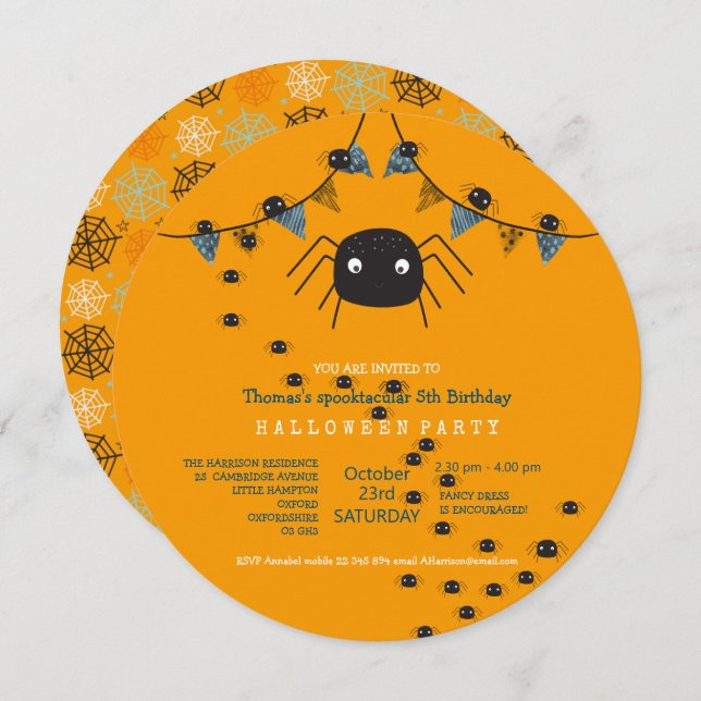 Convites Festa infantil de aranha-branca (Frente/Verso)