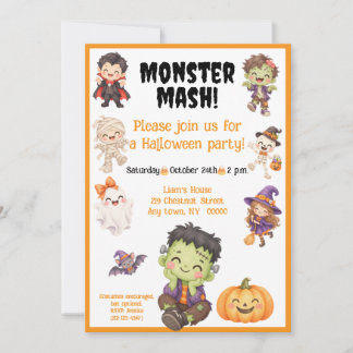 Convites Festa Infantil Monstro Mash no Halloween
