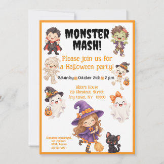 Convites Festa Infantil Monstro Mash no Halloween