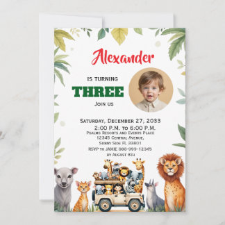 Convites Festa Infantil Safari em Aquarela Animais da Selva