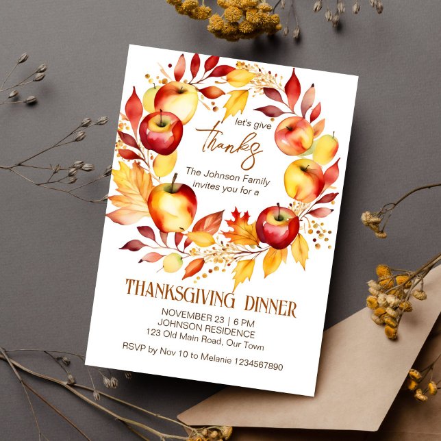 Convites Festa jante de ação de graças, coroa modelo (Thanksgiving dinner party editable template invitation digital download apple fall leaves wreath )
