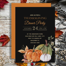 Convites Festa Jante de Ação de Graças Preta Pumpkins