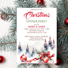 Convites Festa jante de Natal - fita vermelha clássica