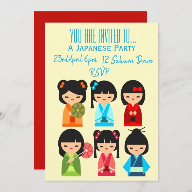 Convites Festa japonesa de temas bonitos (Frente/Verso)