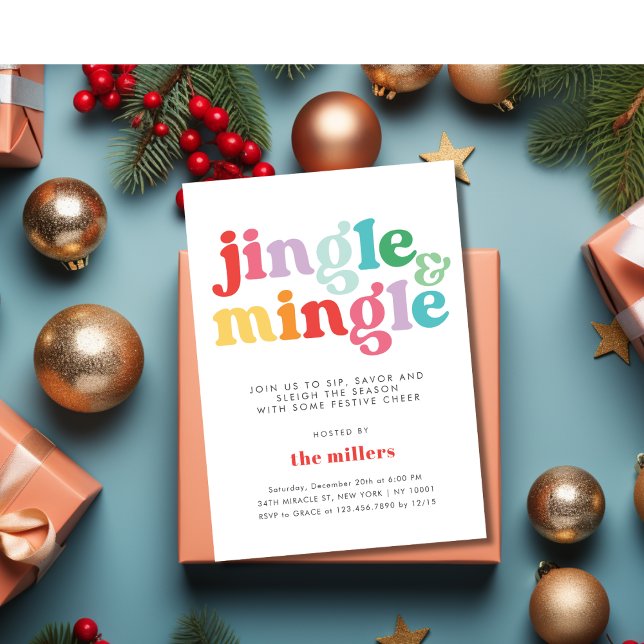 Convites Festa Jingle & Mingle Natal Colorida e Alegre (Jingle & Mingle Festive Colorful Christmas Party Invitation)