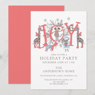 Convites Festa Joyful Winter Holiday Com Animais Da Florest