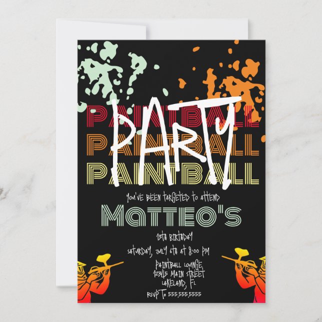 Convites Festa legal de Aniversário do Paintball (Frente)