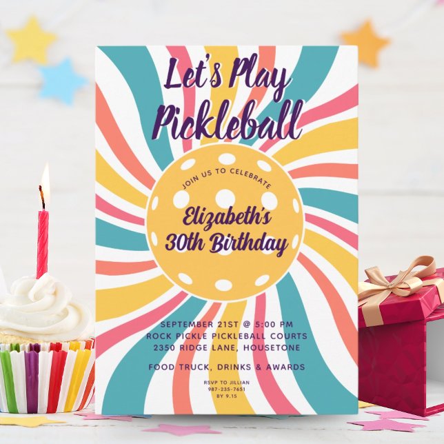 Convites Festa legal Retro Sunburst Strike Pickleball (Criador carregado)