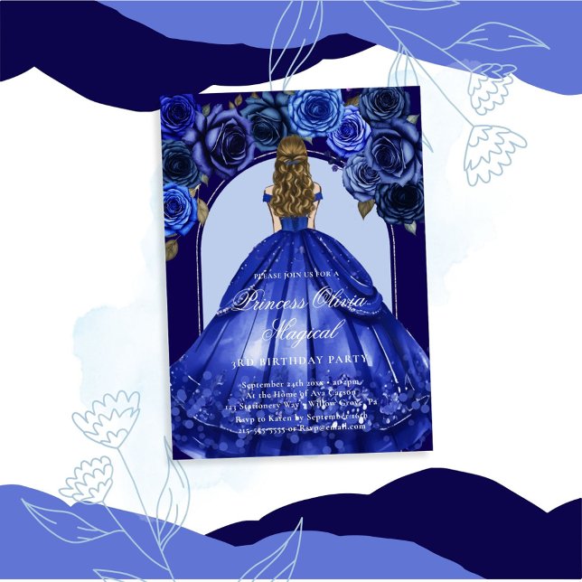 Convites Festa Mágica da Princesa Azul Real Elegante (Criador carregado)