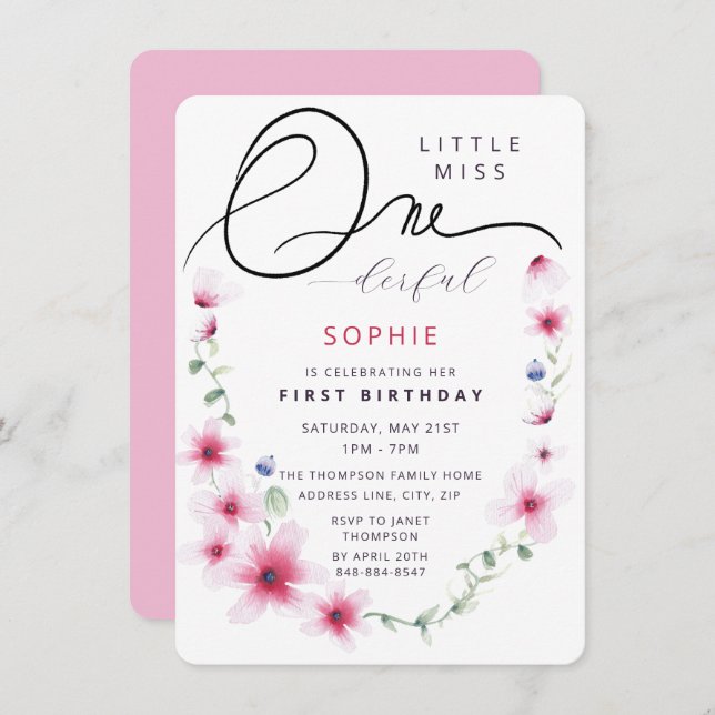 Convites Festa Maravilhosa de Maravilha Rosa Quente (Frente/Verso)