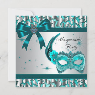 Convites Festa-Mascarada de-Leopardo Azul-Teal Elegante
