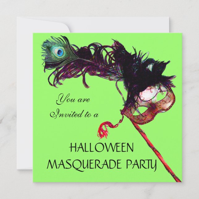 Convites FESTA MASCARADA HALLOWEEN,Verde Dourado Negro (Frente)