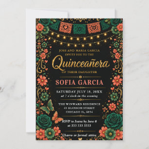 Convites Festa Mexicana Brilhante Floral Quinceanera